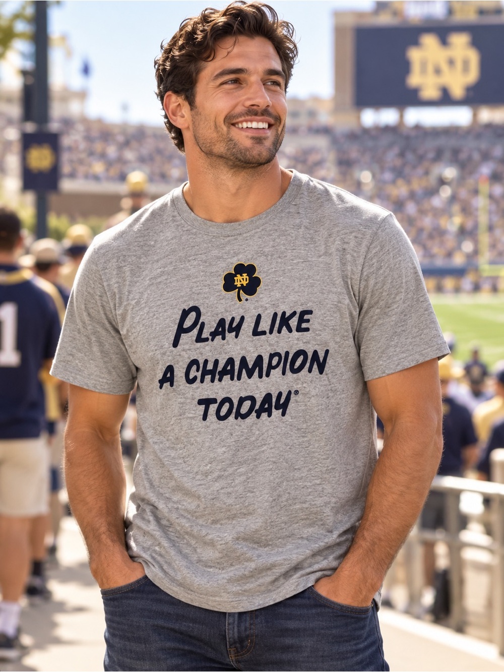🆕 Fanatics Notre Dame Men’s Large “Play Like a Champion Today” T-Shirt Gray NWOT